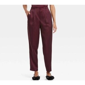 A New‎ Day Womens High Rise Tapered Ankle Tailored Satin Trousers Sz 12 Burgundy